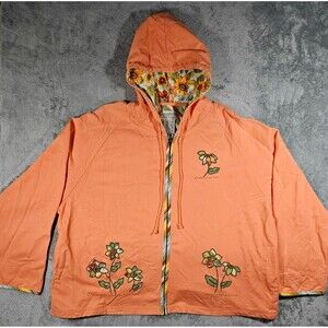 Longaberger Women Floral with Beading Hooded Drawstring Jacket Sz 2X